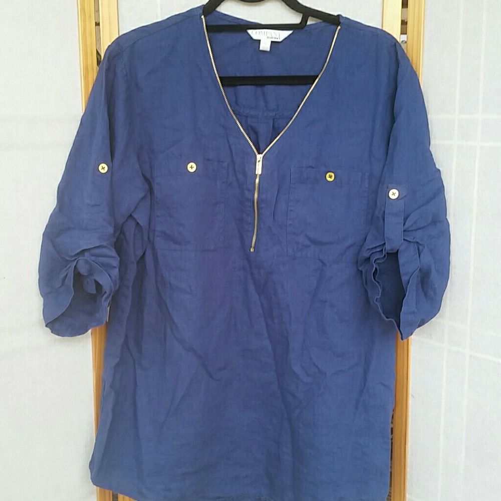 Faux Zipper Ellen Tracy Linen Top - Picture 2 of 7